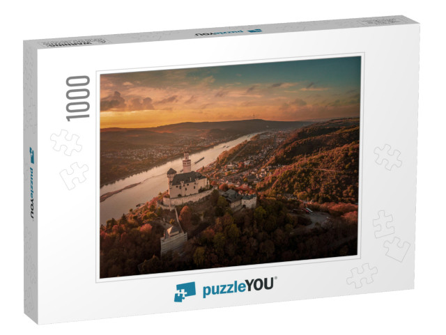 Marksburg Castle During Autumn Fall Season, Romantic Whit... Jigsaw Puzzle with 1000 pieces