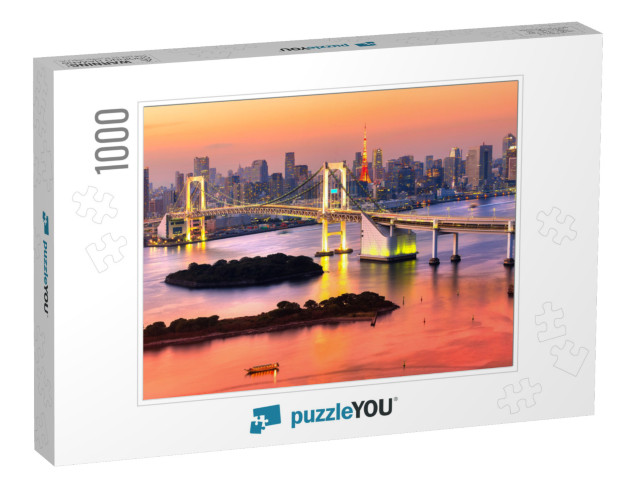 Tokyo Skyline with Tokyo Tower & Rainbow Bridge. Tokyo, J... Jigsaw Puzzle with 1000 pieces