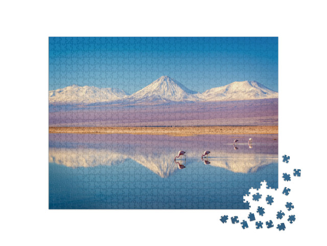 Snowy Licancabur Volcano in Andes Mountains Reflecting in... Jigsaw Puzzle with 1000 pieces