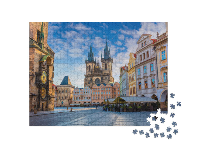 Spring Morning on the Old Town Square with Tyn Church. Su... Jigsaw Puzzle with 1000 pieces