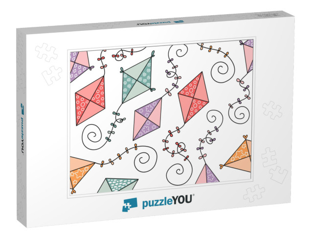 Seamless Vector Pattern with Cute Hand Drawn Flying Kites... Jigsaw Puzzle