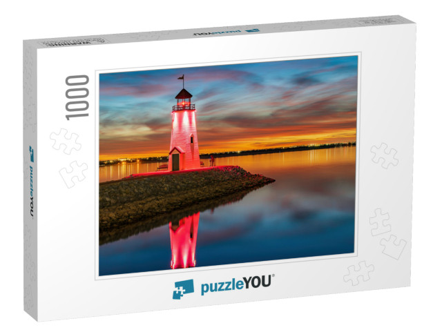 Sunset Beautiful Landscape of the Lake Hefner Lighthouse... Jigsaw Puzzle with 1000 pieces