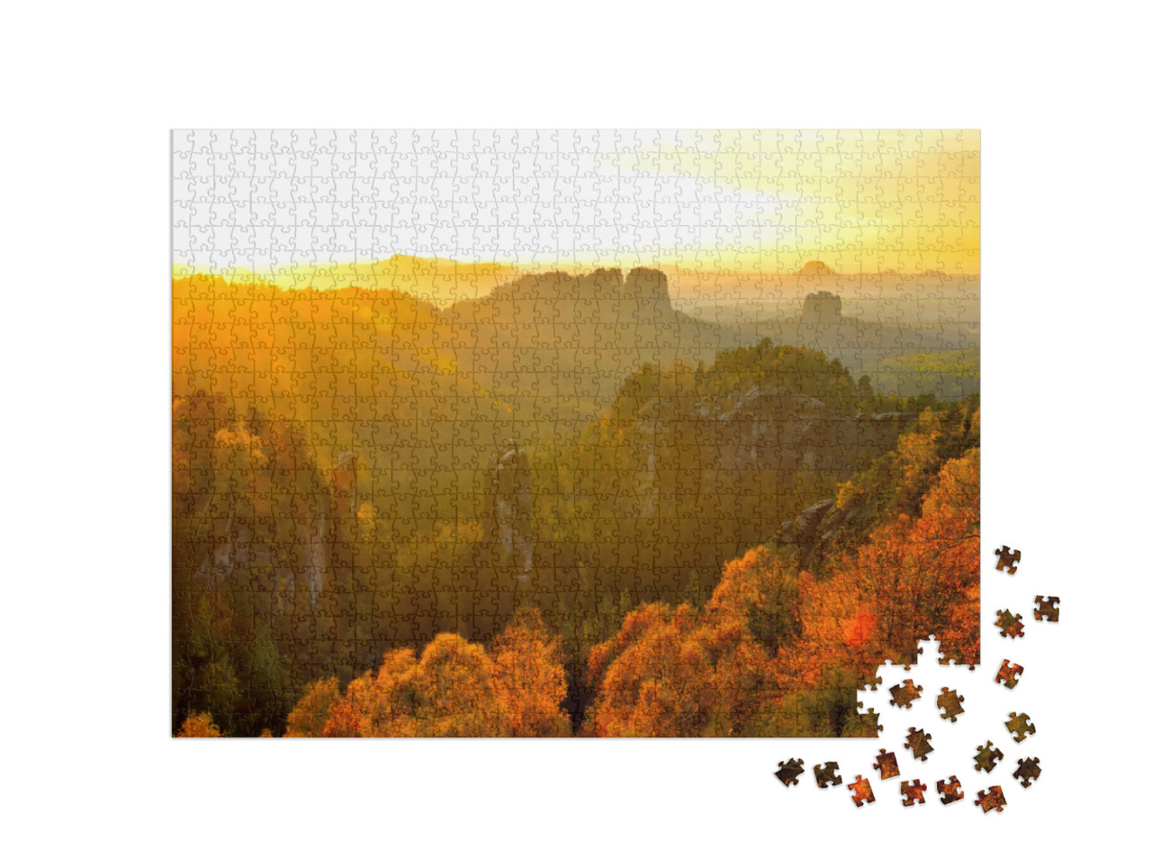 Saxon Switzerland Fairy Tale View from Carola Rock At Sun... Jigsaw Puzzle with 1000 pieces