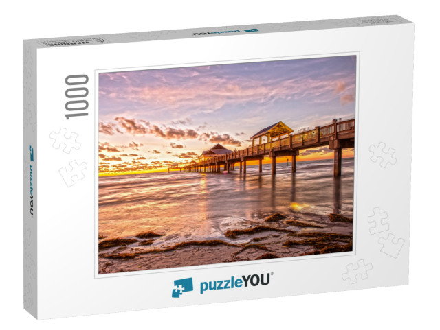 Sunset At Clearwater Beach Pier Florida... Jigsaw Puzzle with 1000 pieces