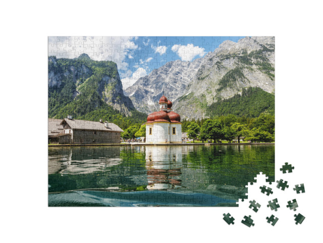 Koenigssee, Church of St. Bartholomew, View from the Lake... Jigsaw Puzzle with 500 pieces