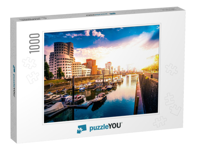 Looking At Media Harbor At Rhine-River in Dusseldorf in G... Jigsaw Puzzle with 1000 pieces