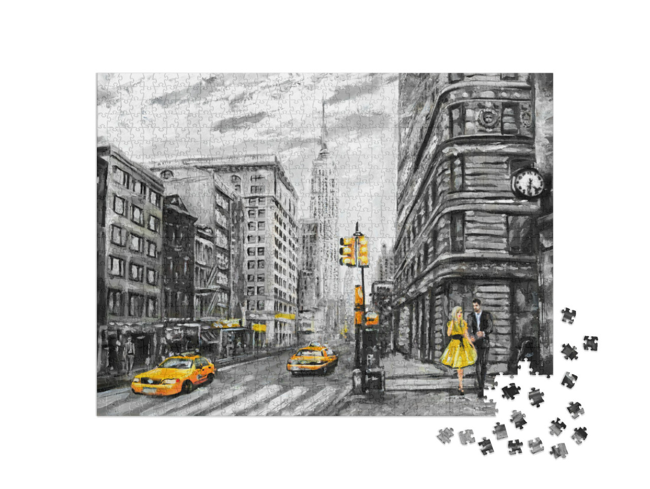 Oil Painting on Canvas, Street View of New York, Man & Wo... Jigsaw Puzzle with 1000 pieces