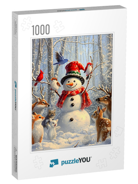 Happy Snowman in the Forest of Animals Jigsaw Puzzle with 1000 pieces