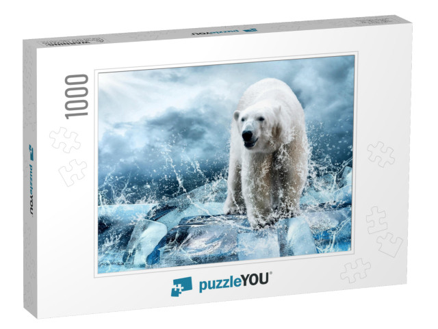 White Polar Bear Hunter on the Ice in Water Drops... Jigsaw Puzzle with 1000 pieces