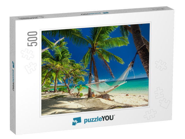 Empty Hammock in the Shade of Palm Trees on Tropical Fiji... Jigsaw Puzzle with 500 pieces