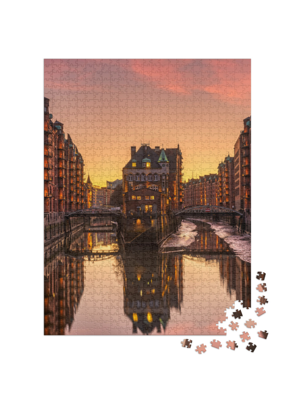 The Old Speicherstadt in Hamburg, Germany, At Sunset... Jigsaw Puzzle with 1000 pieces