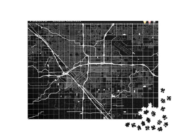 Simple Map of Fresno, California, Usa. Black & White Vers... Jigsaw Puzzle with 1000 pieces