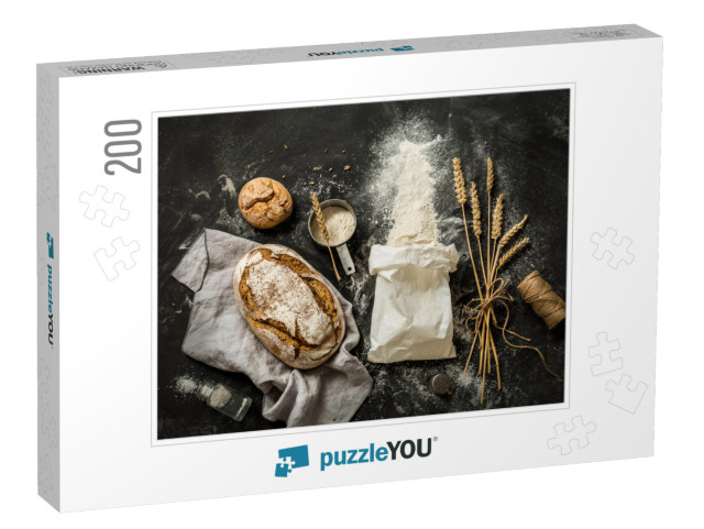 Rustic Bread, Flour Sprinkled from the White Paper Bag, M... Jigsaw Puzzle with 200 pieces