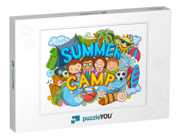 Vector Illustration of Doodle of Kids Summer Camp Poster... Jigsaw Puzzle