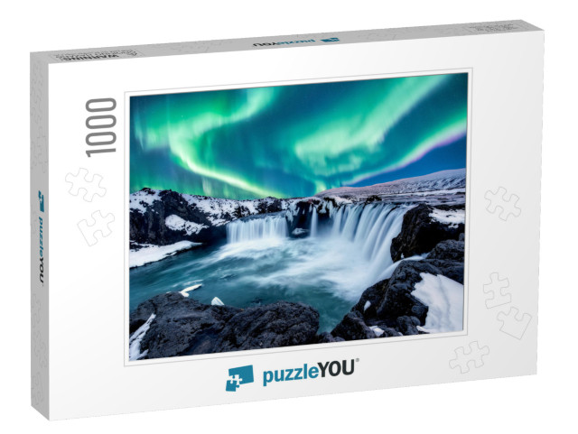 A Wonderful Night with Kp 5. Northern Lights the Godafoss... Jigsaw Puzzle with 1000 pieces