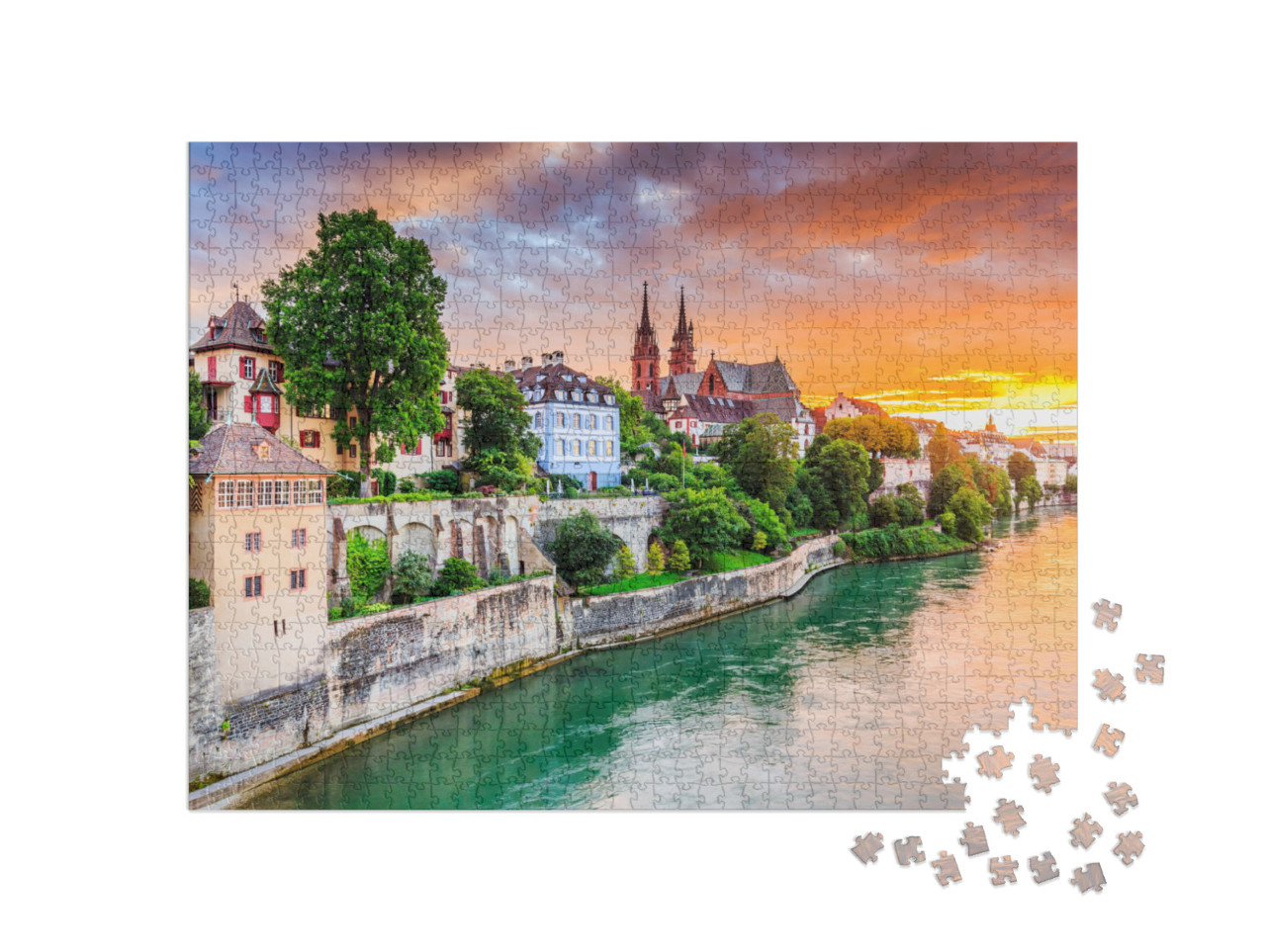 Basel, Switzerland. Old Town with Red Stone Munster Cathe... Jigsaw Puzzle with 1000 pieces