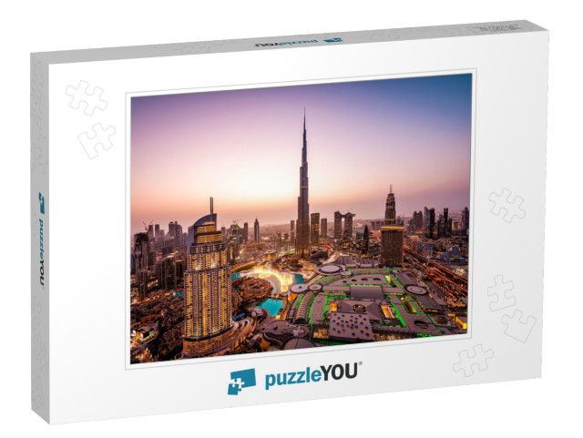 Wow View of Dubai Skyline At Night. City Lights Popping... Jigsaw Puzzle
