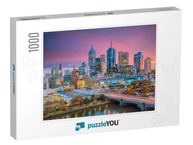 Melbourne City Skyline At Twilight in Australia... Jigsaw Puzzle with 1000 pieces