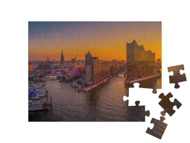 Sunrise in Hamburg with the Elbe Philharmonic Hall... Jigsaw Puzzle with 48 pieces