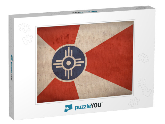 Wichita, Kansas Flag on Fabric Texture, Retro Vintage Sty... Jigsaw Puzzle