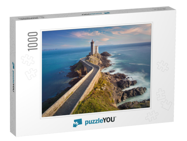 Petit Minou Lighthouse At Sunset with Red Light, Brest, F... Jigsaw Puzzle with 1000 pieces