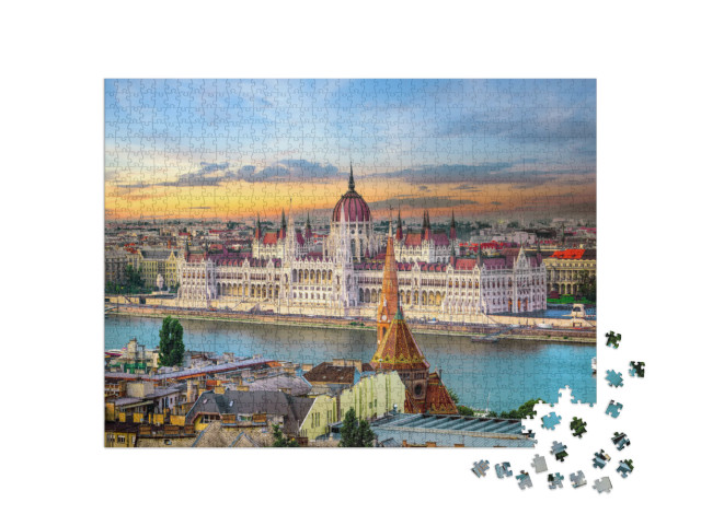 Bright Sunset Over Famous Landmarks in Budapest... Jigsaw Puzzle with 1000 pieces