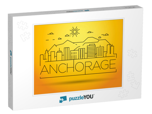 Minimal Anchorage Linear City Skyline with Typographic De... Jigsaw Puzzle