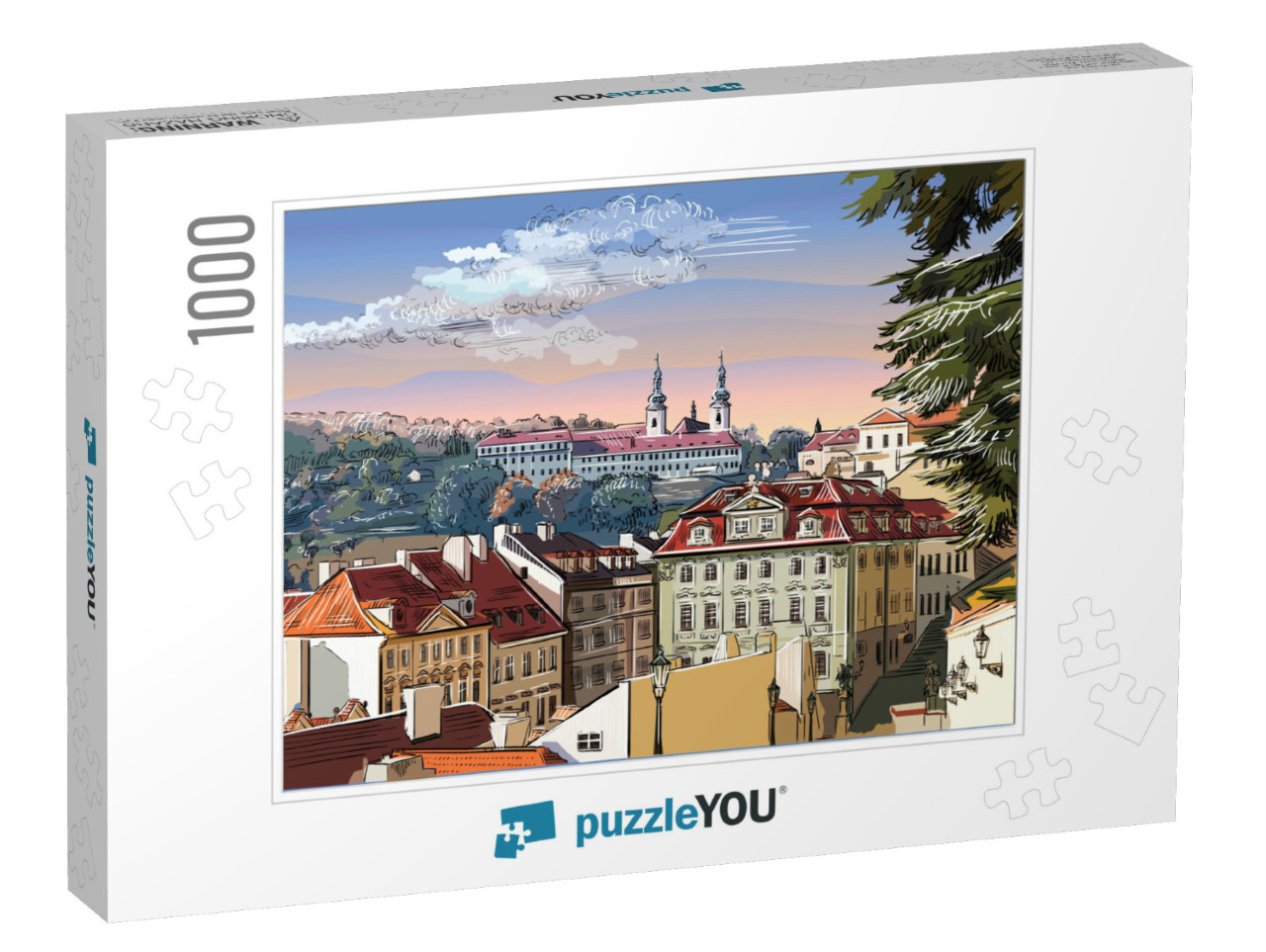 Colorful Vector Hand Drawing Illustration of Panoramic Ci... Jigsaw Puzzle with 1000 pieces