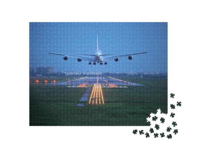 Passenger Plane Fly Up Over Take-Off Runway from Airport... Jigsaw Puzzle with 1000 pieces