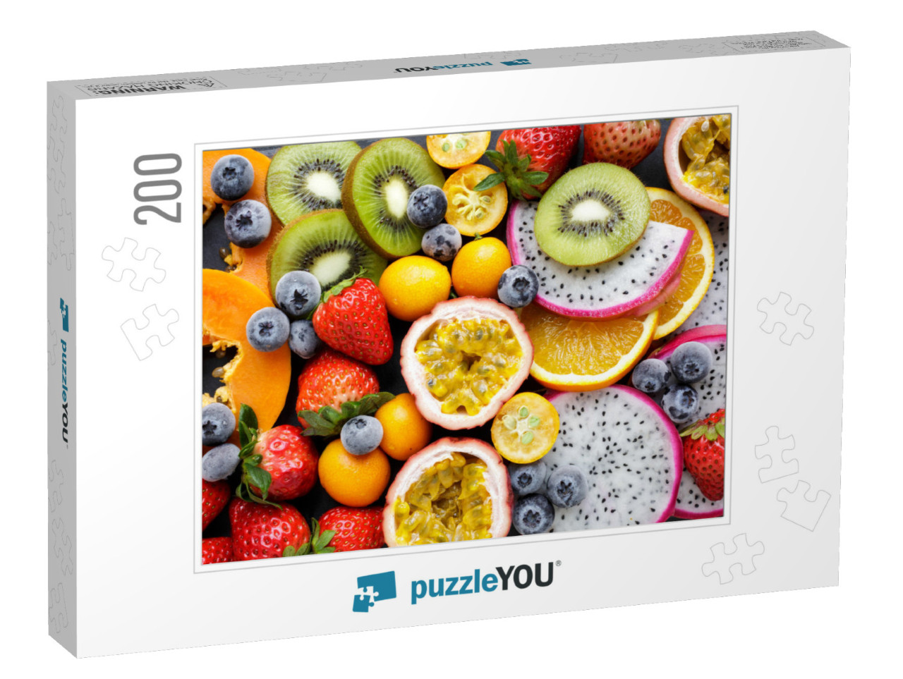 Fresh Fruits on a Black Background. Exotic Fresh Fruits o... Jigsaw Puzzle with 200 pieces