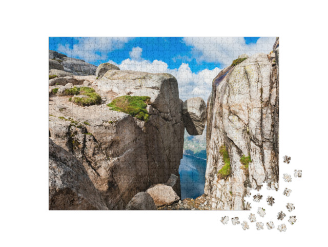 Kjeragbolten - Famous Landmark on Kjerag Mountain, Norway... Jigsaw Puzzle with 1000 pieces