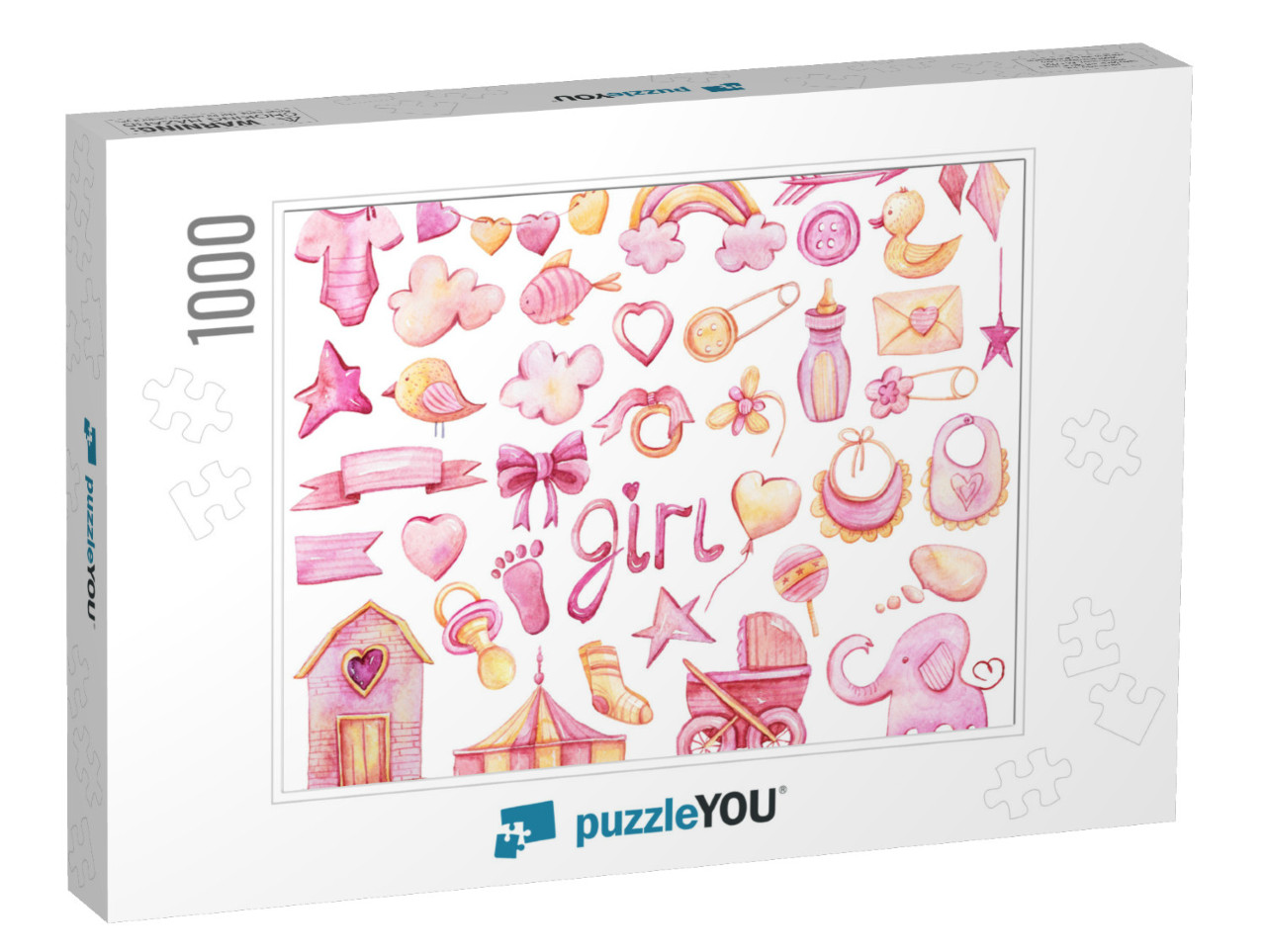 Watercolor Hand Painted Pink Girls Set. Its a Girl... Jigsaw Puzzle with 1000 pieces