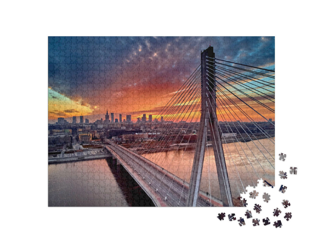 Beautiful Panoramic Aerial Drone Sunset View to Warsaw Ci... Jigsaw Puzzle with 1000 pieces