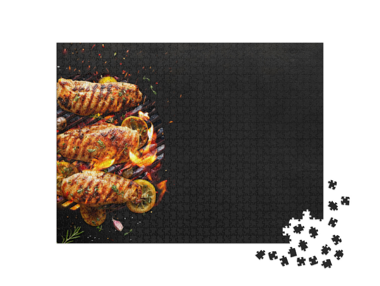 Grilled chicken breasts on a grill plate on black Jigsaw Puzzle with 1000 pieces