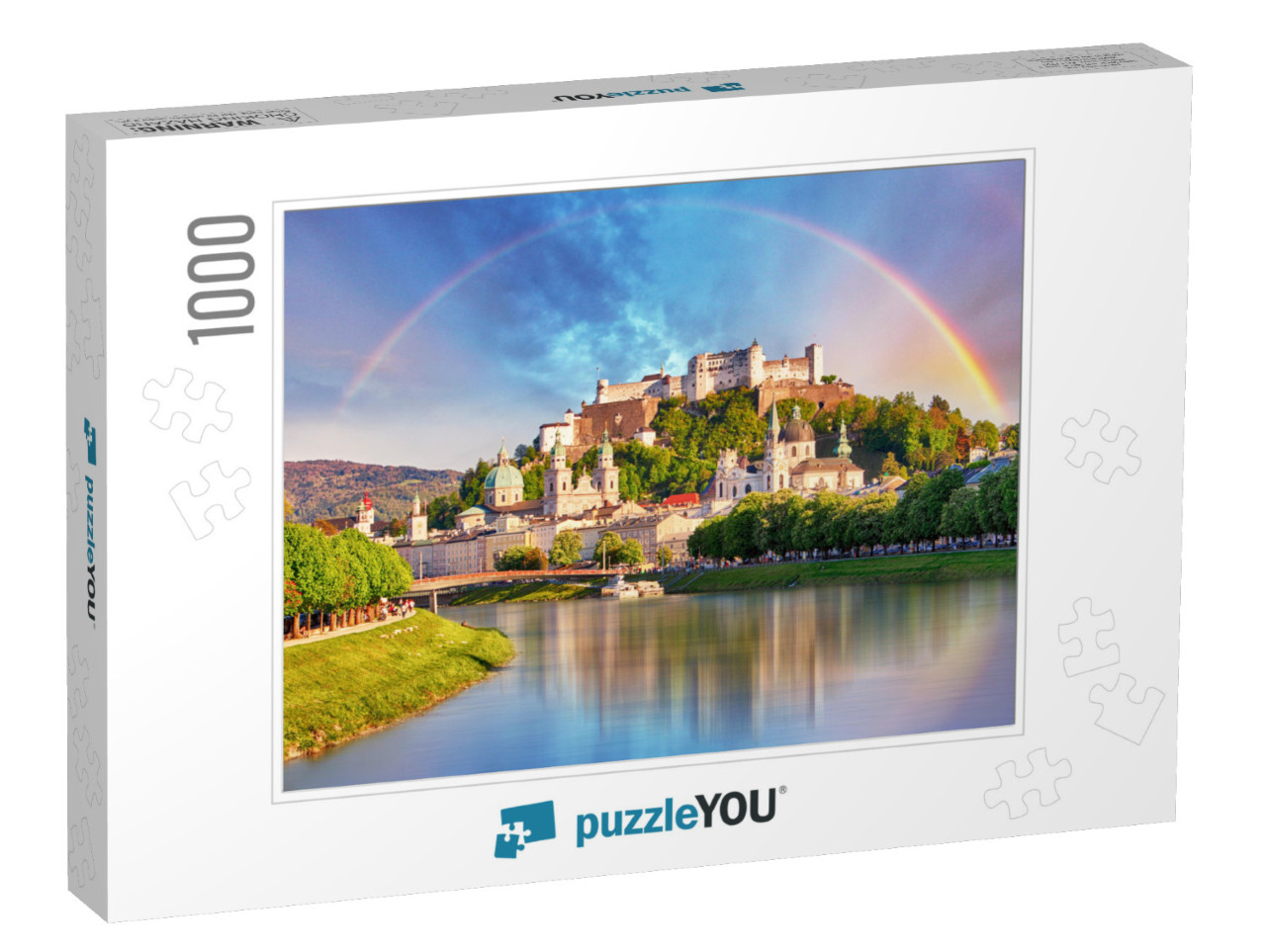 Austria, Rainbow Over Salzburg Castle... Jigsaw Puzzle with 1000 pieces