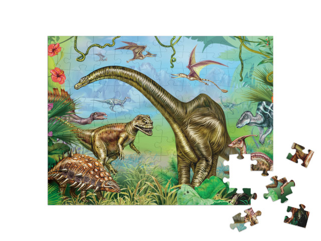 The Ancient World of Dinosaurs, Giant Dinosaurs of the Me... Jigsaw Puzzle with 100 pieces