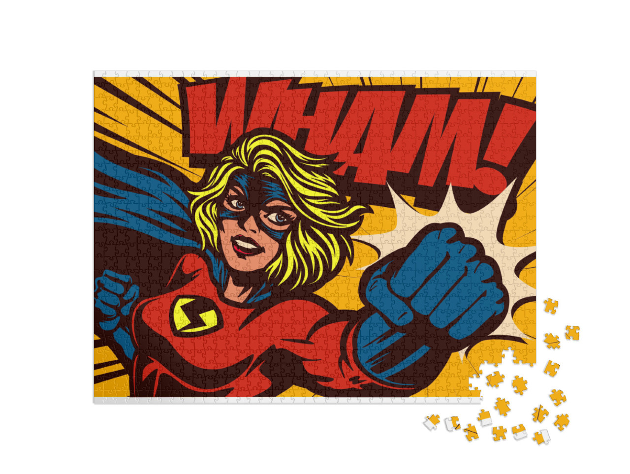 Pop Art Comic Book Style Super Heroine Punching with Fema... Jigsaw Puzzle with 1000 pieces