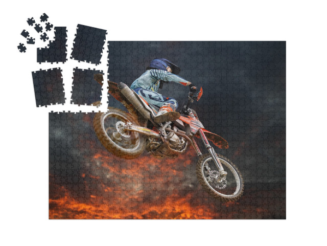 Jumping Motocross Rider with Firestorm in the Background... | SMART SORTED® | Jigsaw Puzzle with 1000 pieces