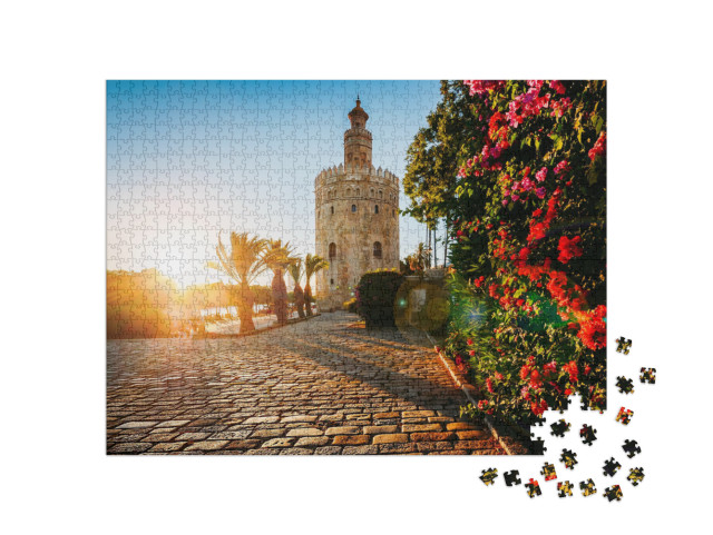 Torre Del Oro, Meaning Golden Tower, in Seville, Spain is... Jigsaw Puzzle with 1000 pieces