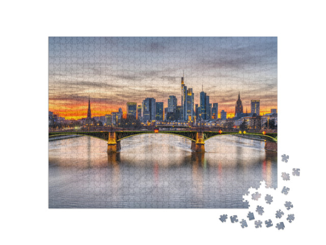 The Skyline of Frankfurt in Germany After Sunset... Jigsaw Puzzle with 1000 pieces