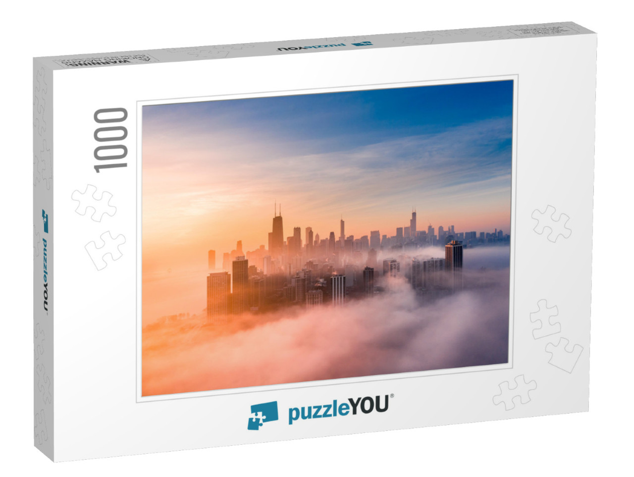 Foggy Sunrise with Chicago Skyline from a Drone... Jigsaw Puzzle with 1000 pieces