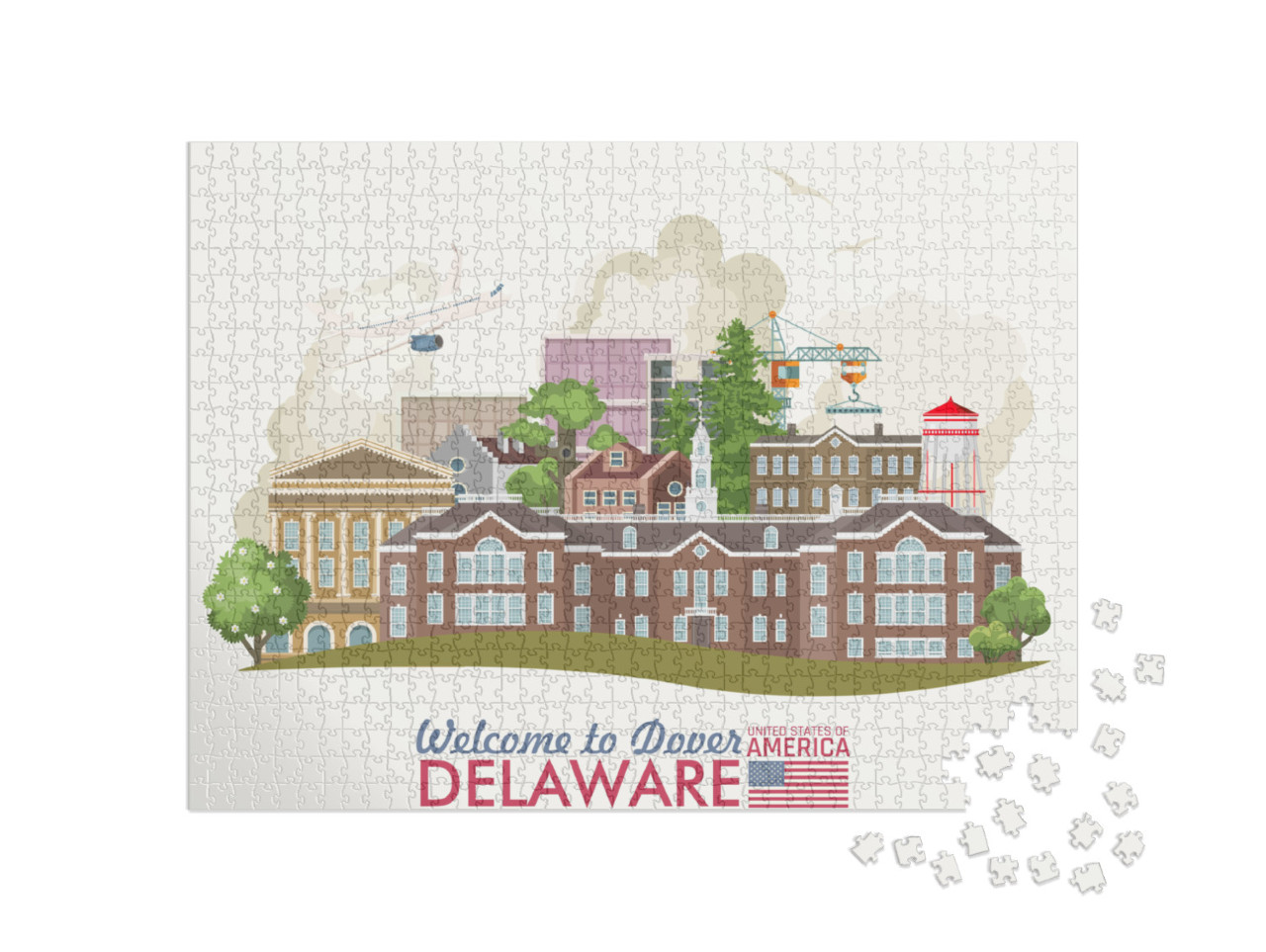 Delaware Vector Illustration with Colorful Detailed Lands... Jigsaw Puzzle with 1000 pieces