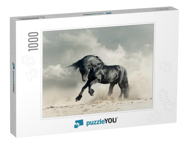 Wild Black Stallion in Desert Running... Jigsaw Puzzle with 1000 pieces