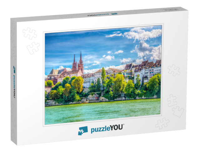 Riverside of Rhine in Basel Dominated by Majestic Buildin... Jigsaw Puzzle