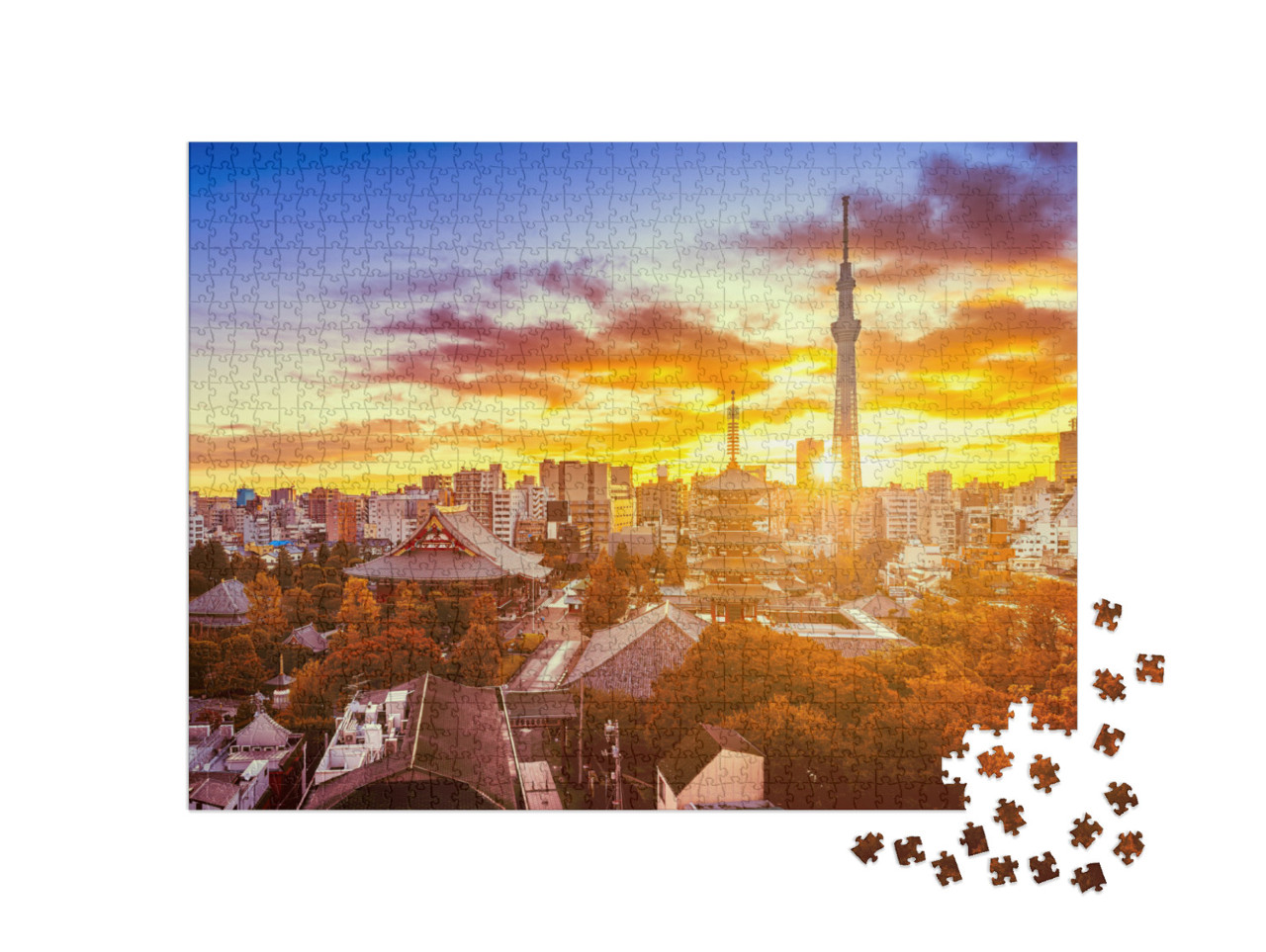 Autumn View of Senso-Ji Temple & Sky Tree with Dramatic S... Jigsaw Puzzle with 1000 pieces