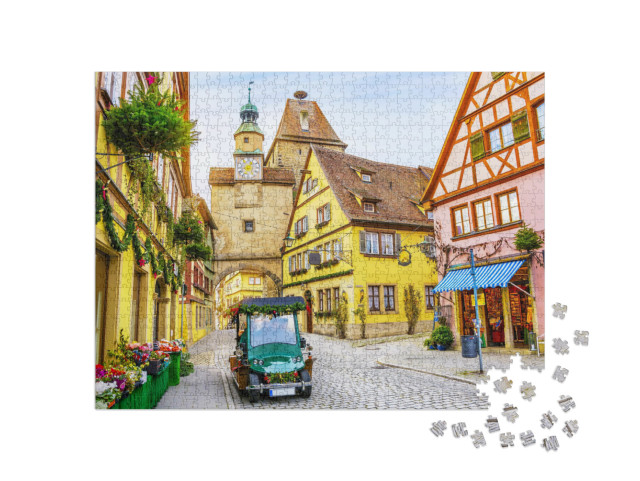 Touristic Retro Car on Picturesque Street, Decorated for... Jigsaw Puzzle with 1000 pieces