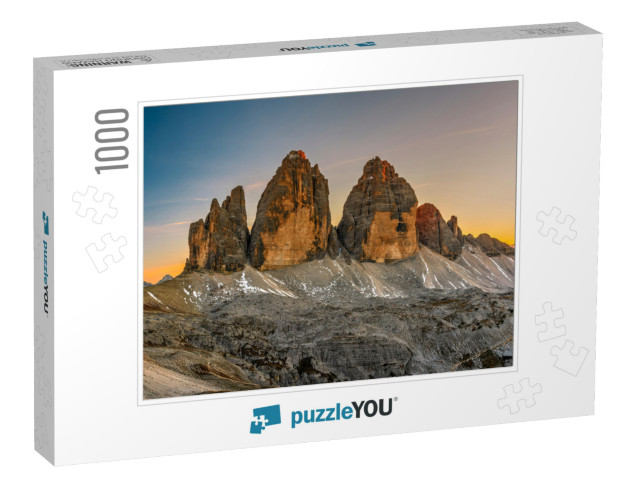 Tre Cime Di Lavaredo Peaks or Drei Zinnen At Sunset, Dobb... Jigsaw Puzzle with 1000 pieces