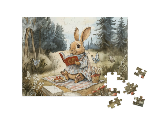 On The Spring Meadow With Your Favorite Book Jigsaw Puzzle with 100 pieces