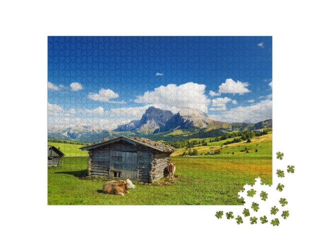 Cows in Seiser Alm, the Largest High Altitude Alpine Mead... Jigsaw Puzzle with 1000 pieces