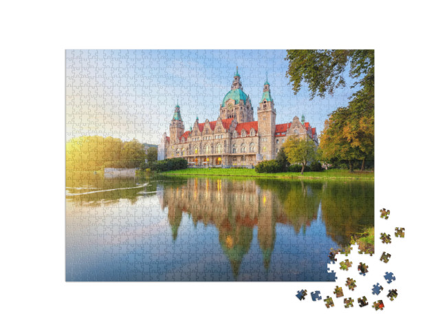 Hanover, Germany. Building of New Town Hall Reflecting in... Jigsaw Puzzle with 1000 pieces